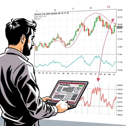 นักเทรดกำลังวิเคราะห์แนวโน้มตลาดด้วย Parabolic SAR บนกราฟ Forex