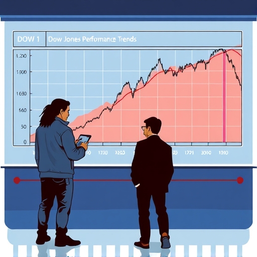 กราฟแสดงแนวโน้มความเคลื่อนไหวของดัชนีดาวโจนส์