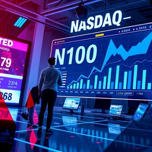 นักลงทุนเทคโนโลยีกำลังวิเคราะห์ข้อมูลNASDAQ