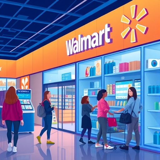 ลูกค้าหลากหลายเพศและวัยกำลังใช้บริการวอลมาร์ตใต้ภูมิทัศน์ดิจิทัล