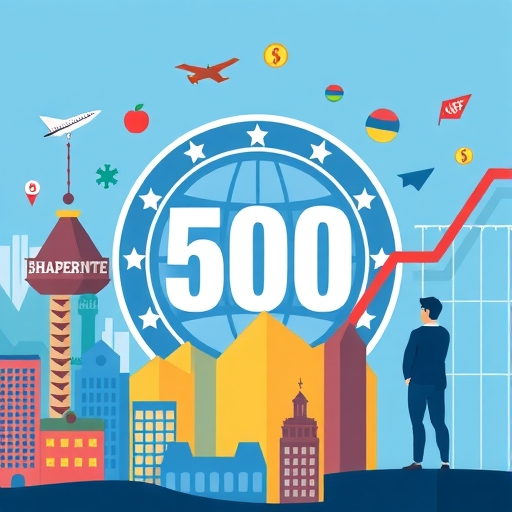 ภาพแสดงการเติบโตของตลาดหุ้นพร้อมโลโก้ S&P 500