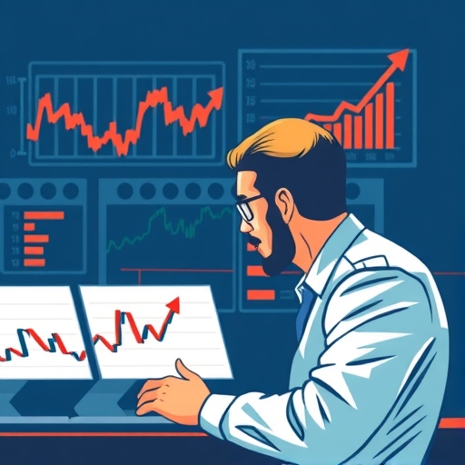 นักเทรดกำลังวิเคราะห์แนวโน้มตลาดด้วยกราฟ