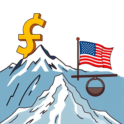 ดุลตาช่างน้ำหนักที่มีธงชาติของสวิตเซอร์แลนด์และสหรัฐอเมริกา