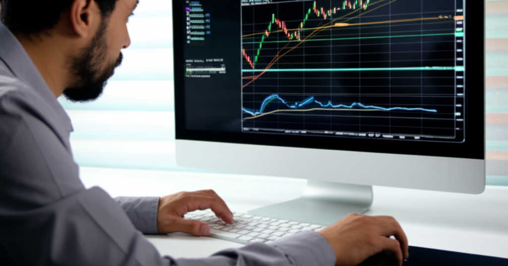 trader analyzing MFI indicator on computer