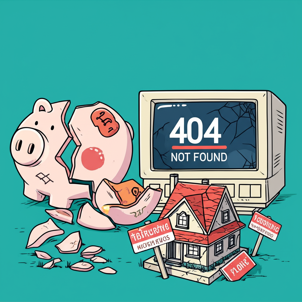 ภาพประกอบวิกฤติเศรษฐกิจในอดีต เช่น หมูออมสินแตกสำหรับต้มยำกุ้ง คอมพิวเตอร์พังสำหรับดอตคอม และบ้านถล่มสำหรับซับไพรม์