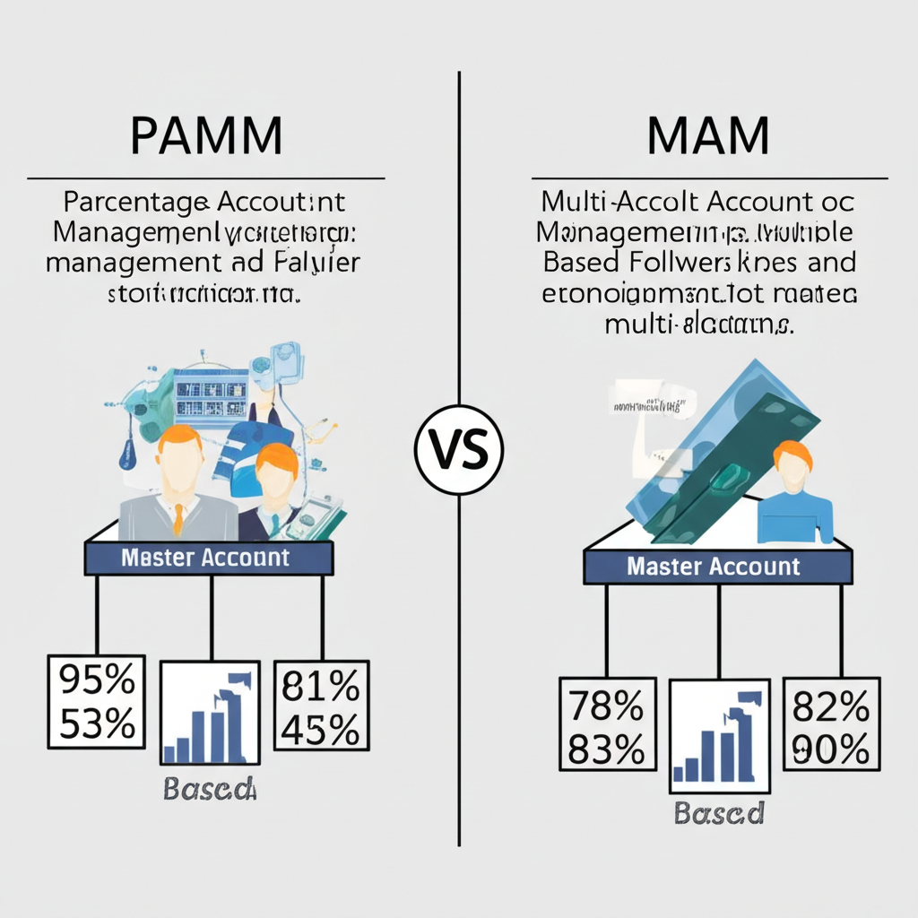 An illustration comparing two distinct financial systems pamm and mam with their unique features highlighted