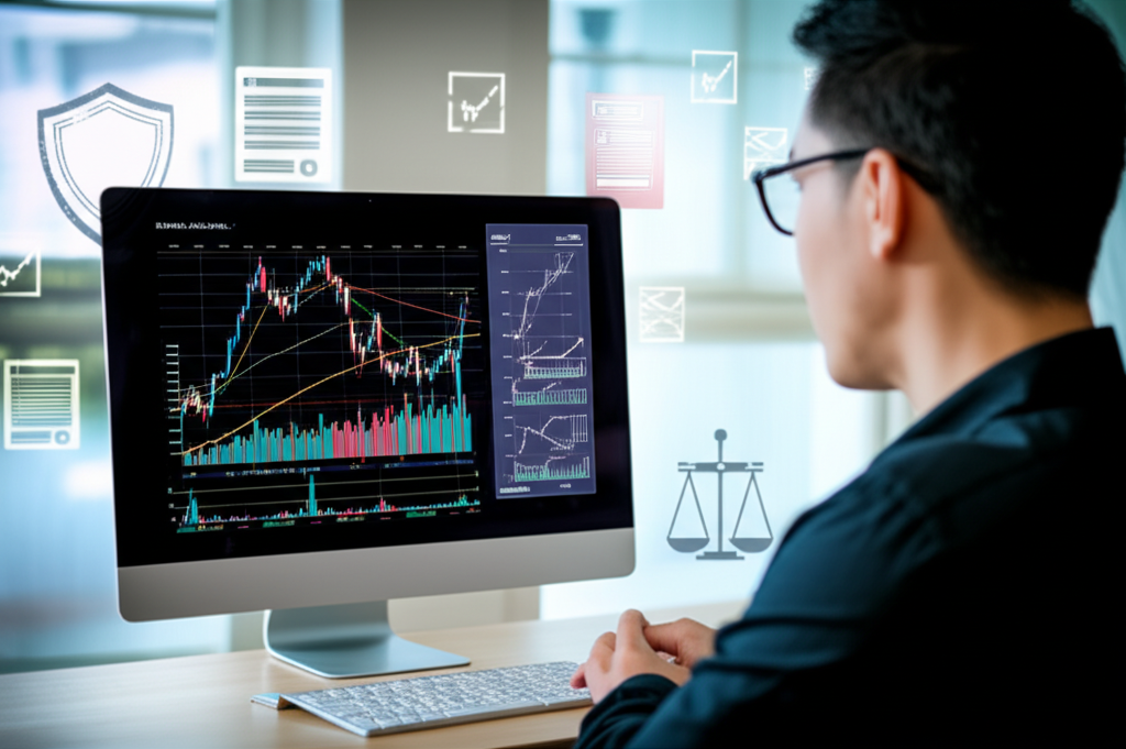 ภาพประกอบนักลงทุนไทยศึกษากราฟสัญญา WTI ด้วยเครื่องมือวิเคราะห์และสัญลักษณ์จัดการความเสี่ยง
