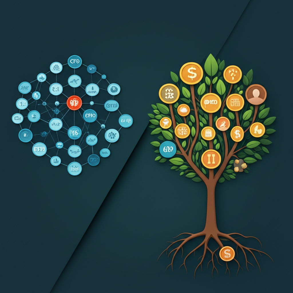 An illustration comparing two distinct paths one representing CFD trading with global markets and the other common stock trading with local benefits