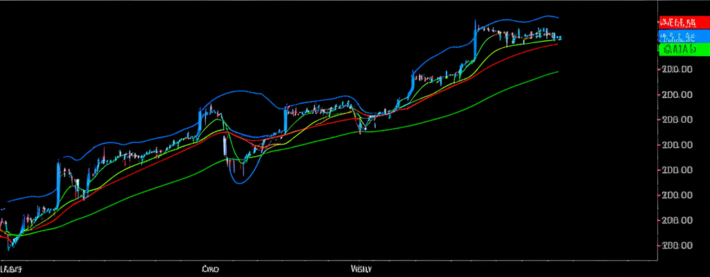 illustration showing three distinct moving average lines SMA EMA WMA on a single stock chart highlighting their different responsiveness