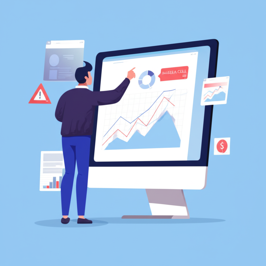 An investor understanding margin account and margin call in stock market illustration