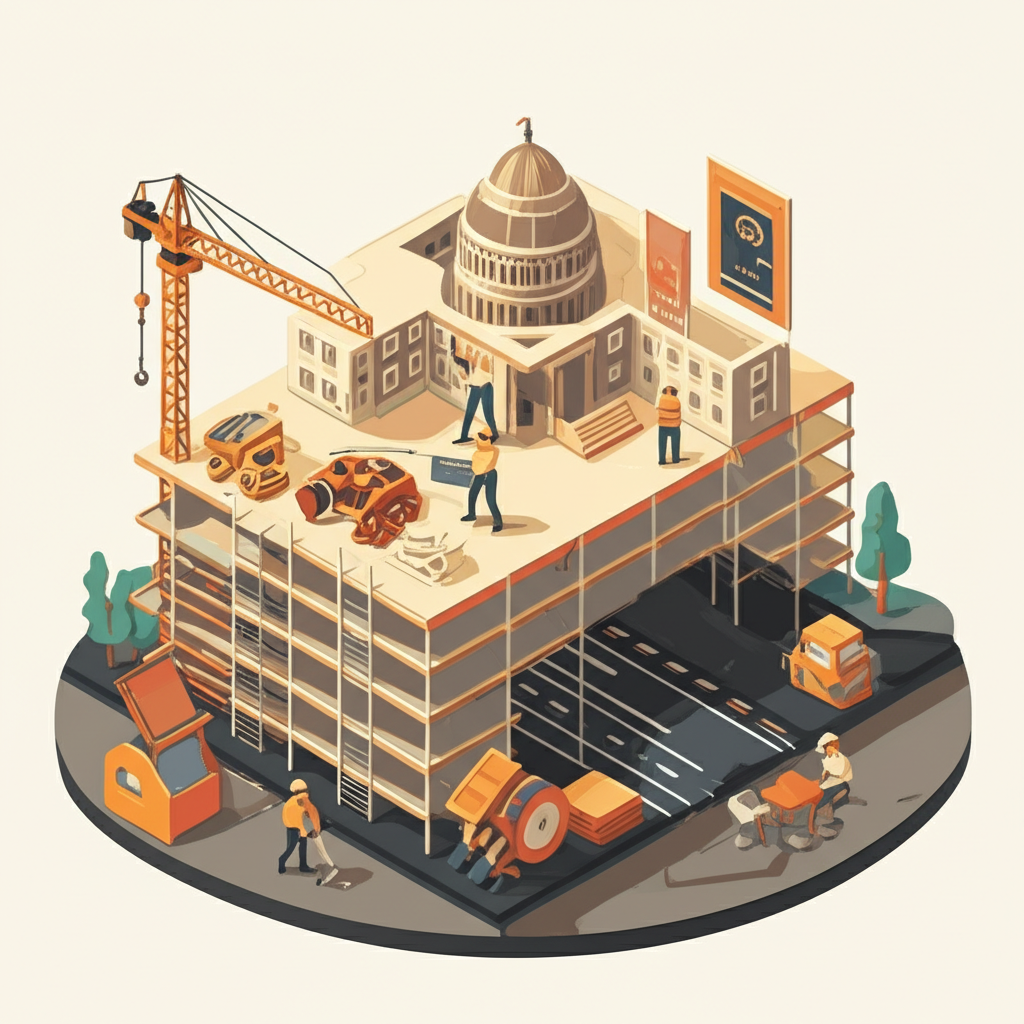 illustration government increases public spending investing infrastructure creating jobs supporting welfare cards