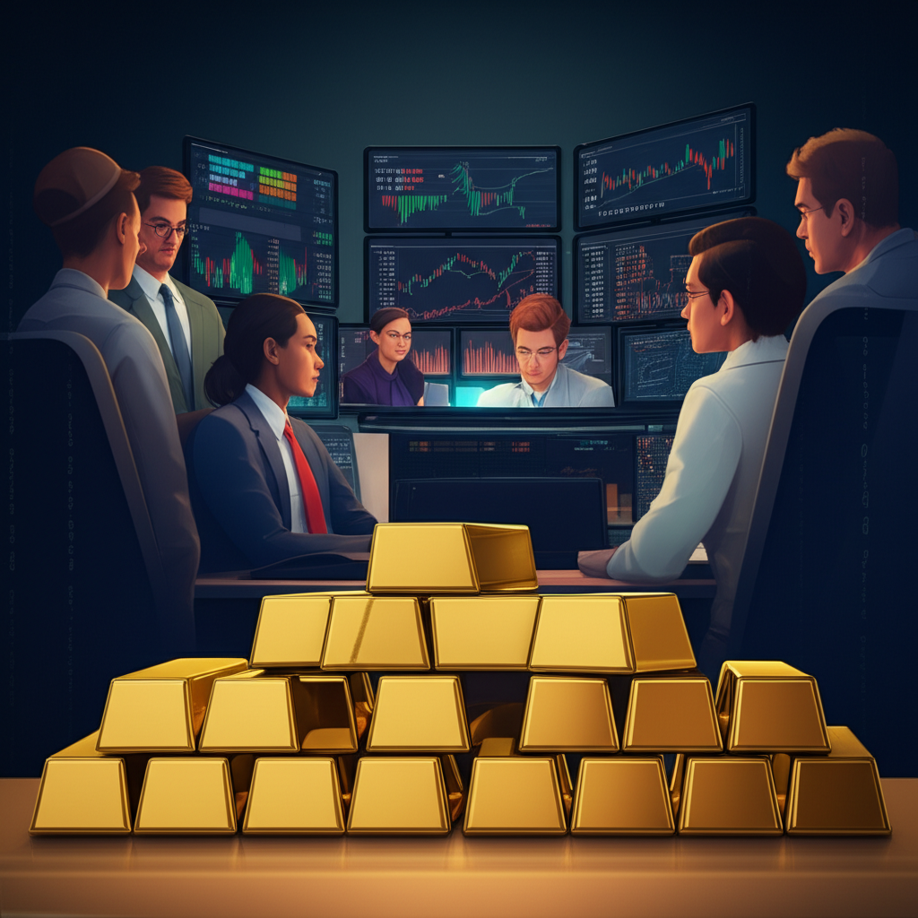 ภาพประกอบกองทองคำและกราฟดิจิทัลพร้อมข้อความ XAU USD กลุ่มนักลงทุนไทยหลากหลายมองจอ