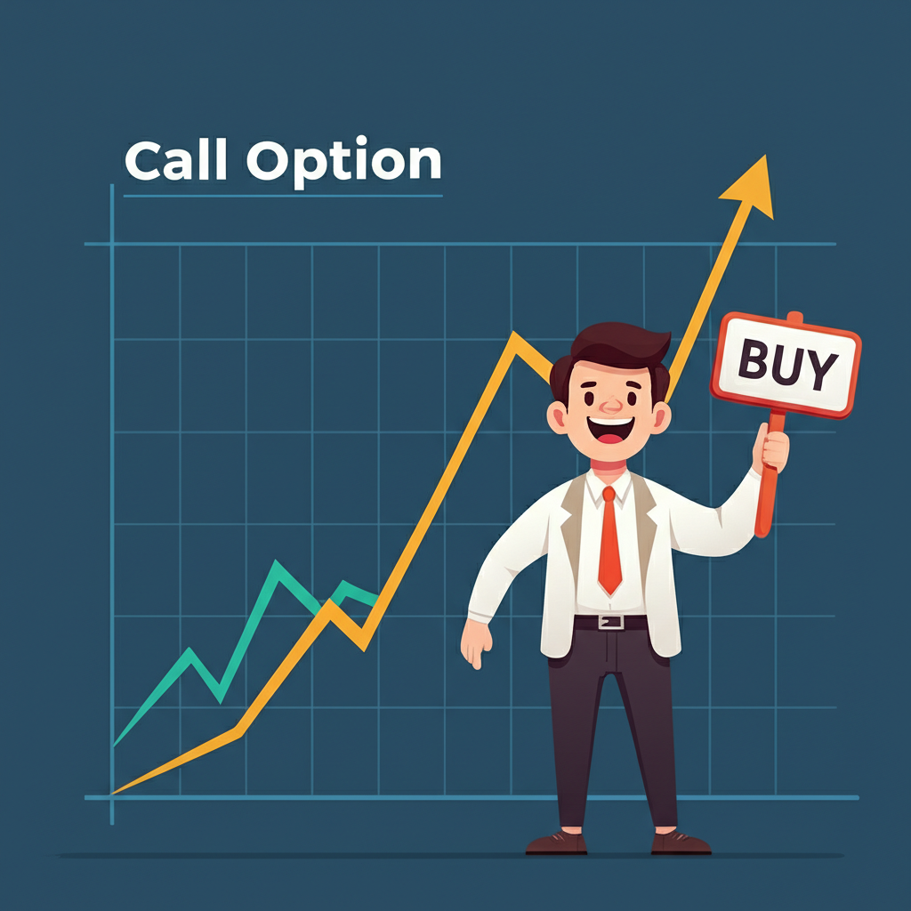 Illustration of a call option a bullish investor buying a stock as its price goes up making profit