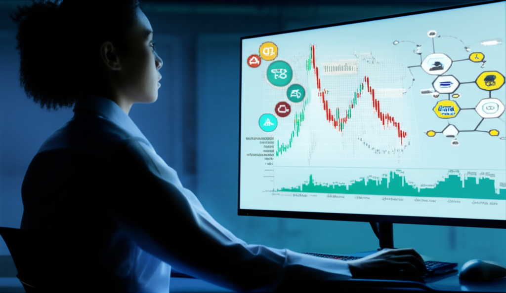 Thai investor confidently looking at a screen displaying Nasdaq stock charts and global tech company logos illustration