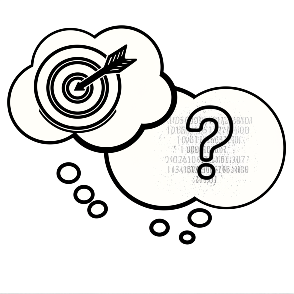 Two contrasting thought bubbles one showing a clear target price the other showing an uncertain future price illustration style