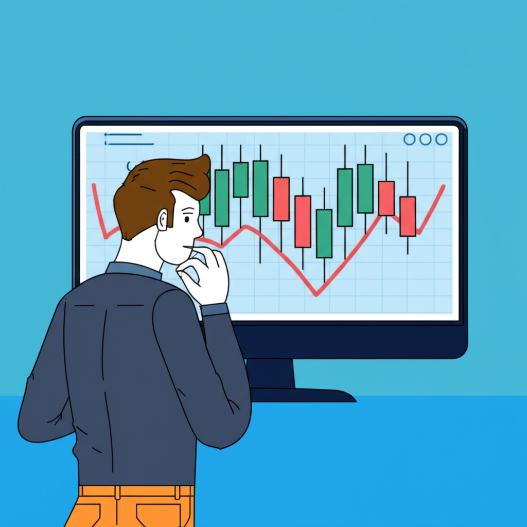 Trader viewing forex chart with slippage price shifts