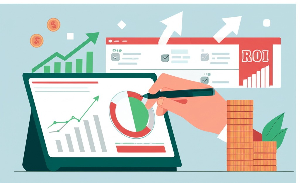 Person measuring ROI with charts and graphs