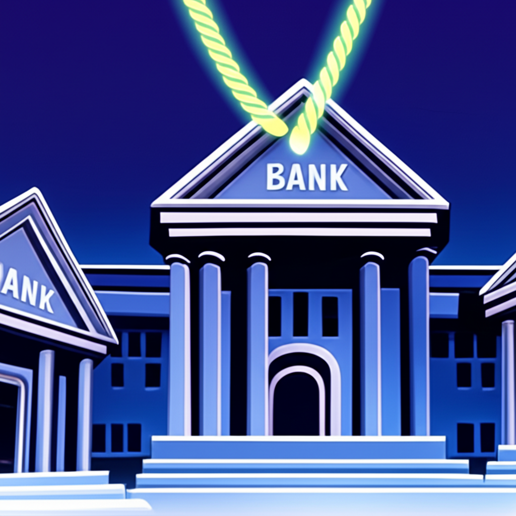 illustration of a central bank offering a lifeline to a smaller commercial bank symbolizing short term lending and liquidity support