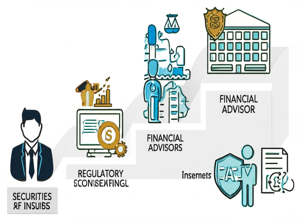 Illustration of a clear step by step process from a company issuing securities to investors receiving them with financial advisors and regulators overseeing
