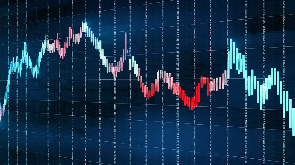 An illustration of a complex digital trading interface with charts and numbers representing algorithmic trading automation