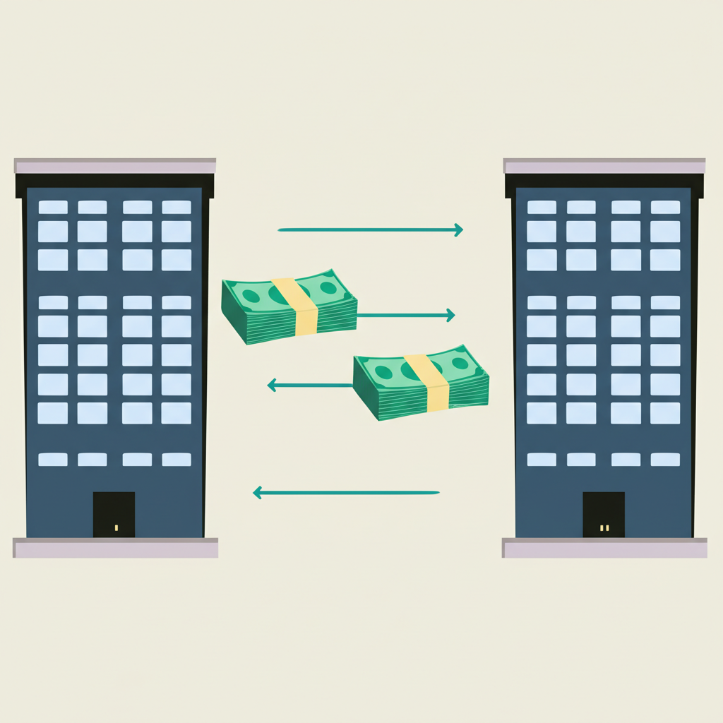 ภาพประกอบการคืนเงินต้นเดิมระหว่างบริษัทสองแห่งเมื่อสิ้นสุดสัญญา