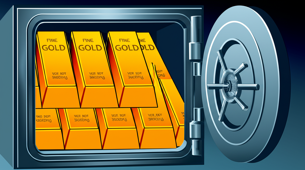 Illustration of digital gold bars inside a secure vault representing a physically backed gold etf fund
