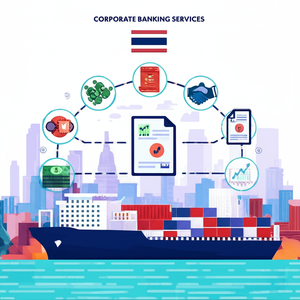 Corporate banking services in Thailand including project finance cash management trade finance and M&A advisory for large businesses illustration