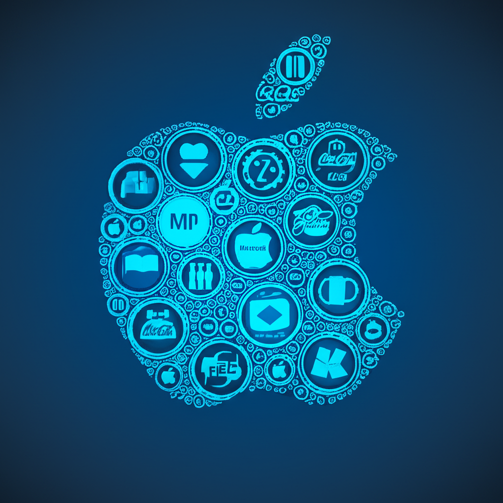 Logos of 30 blue-chip companies like Apple Microsoft Coca-Cola forming economic foundation