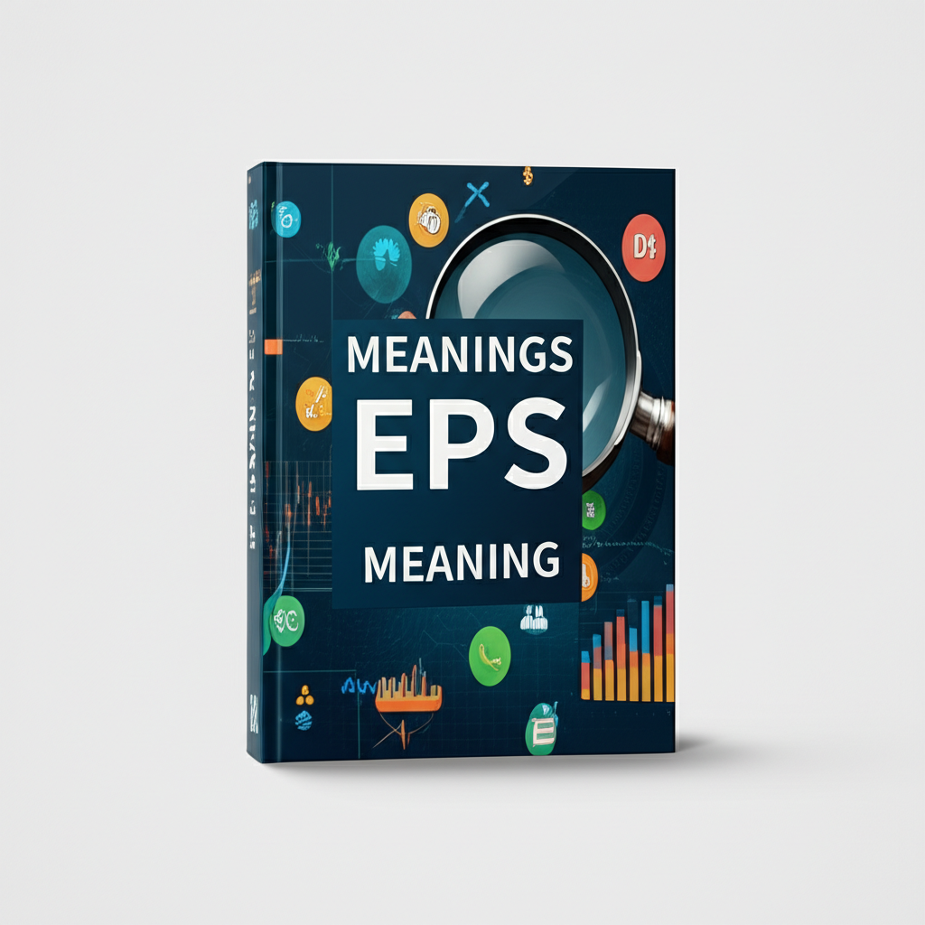 ภาพประกอบหนังสือคู่มือครอบคลุมเรื่องความหมายของ EPS พร้อมแว่นขยายครอบคลุมกราฟการเงินและสัญลักษณ์อื่นๆ