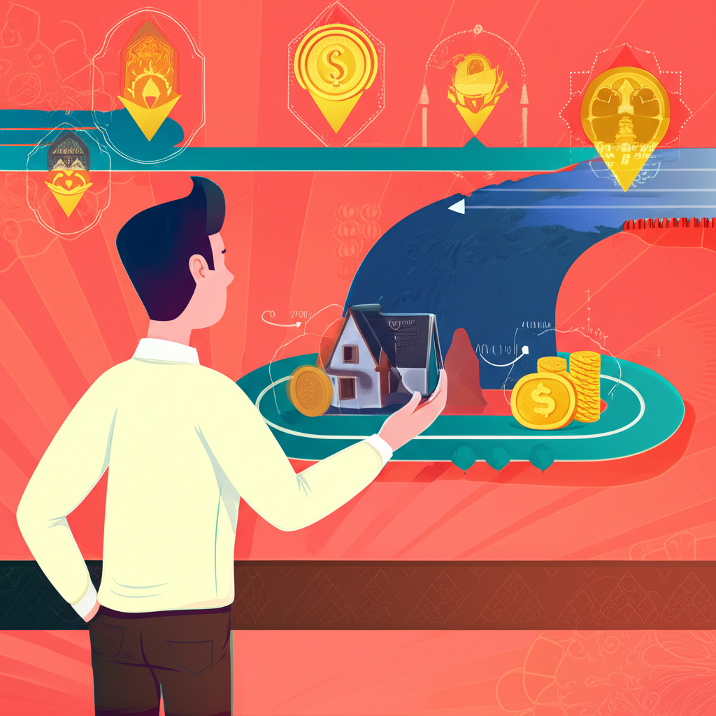 Thai investor navigating complex investment world with various mutual fund types illustration