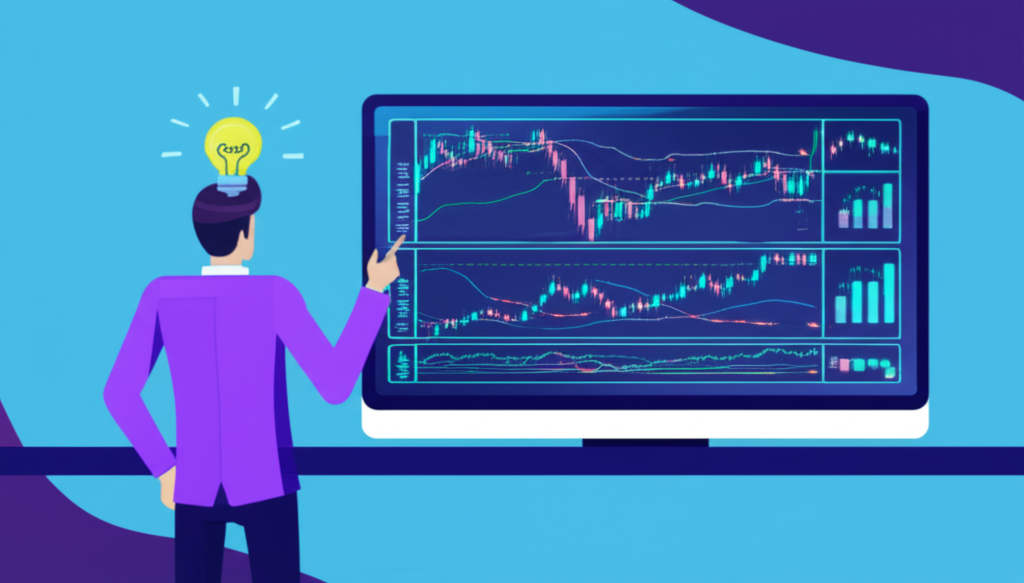 An illustration of a Thai investor looking at a complex forex chart with a lightbulb moment for PAMM