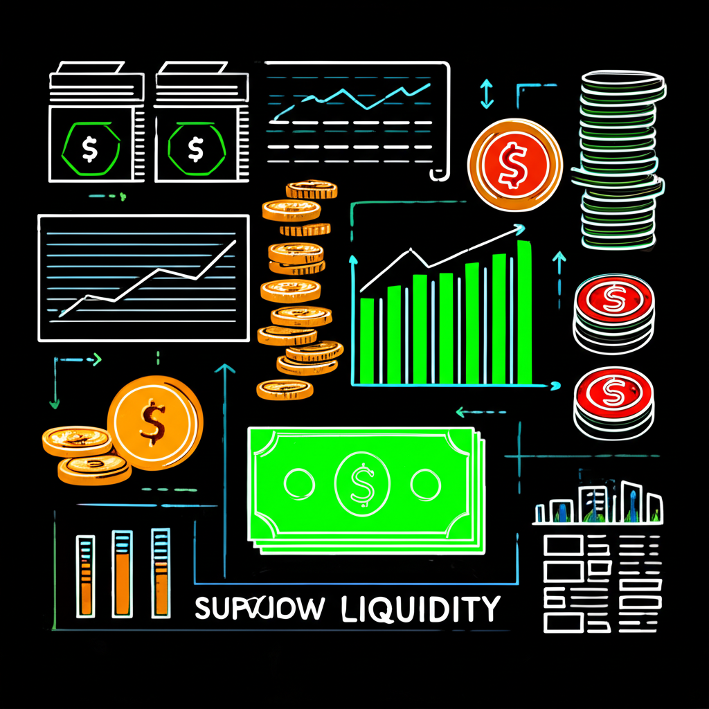 illustration of business tools showing money flow and liquidity for survival and growth