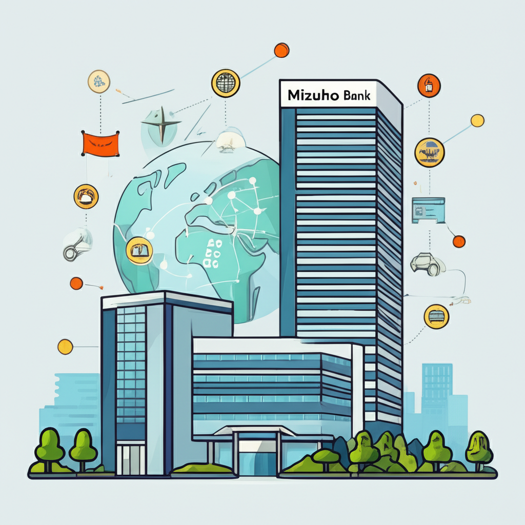 Mizuho Bank Bangkok Branch as a central hub for ASEAN business connecting global trade and offering comprehensive financial solutions illustration