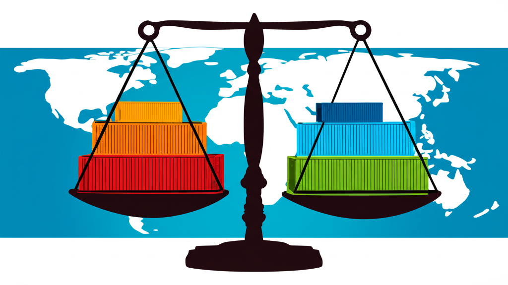 ภาพประกอบตาชั่งดุลการค้าทั่วโลกที่แสดงถึงสุขภาพเศรษฐกิจจากส่งออกและนำเข้า