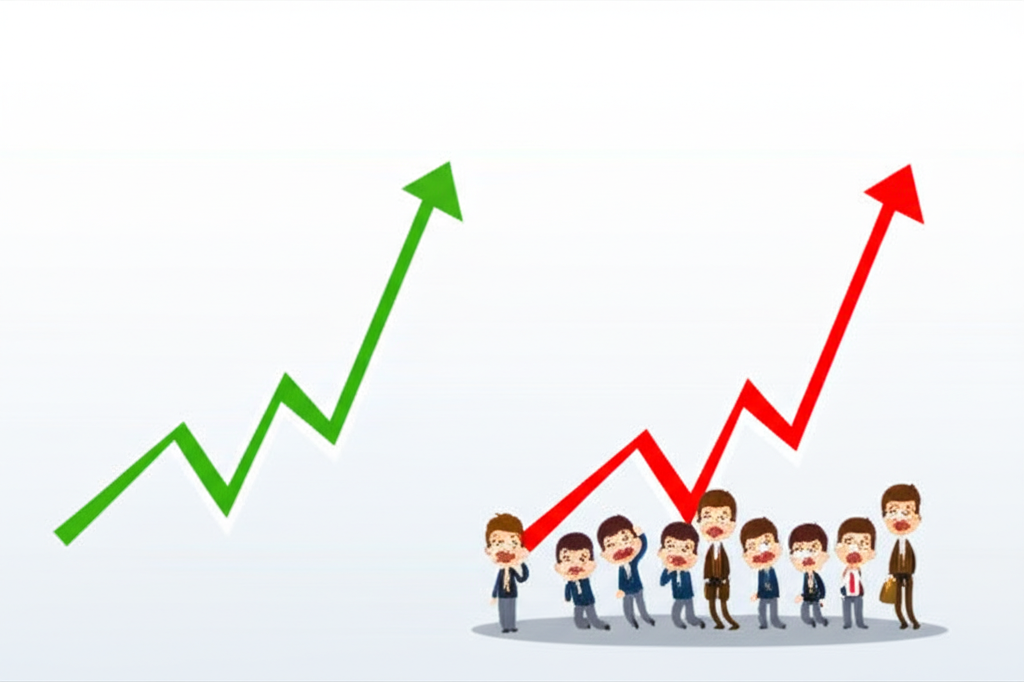 Two contrasting market charts one showing gradual rise one showing sharp spike with short sellers panicking illustration