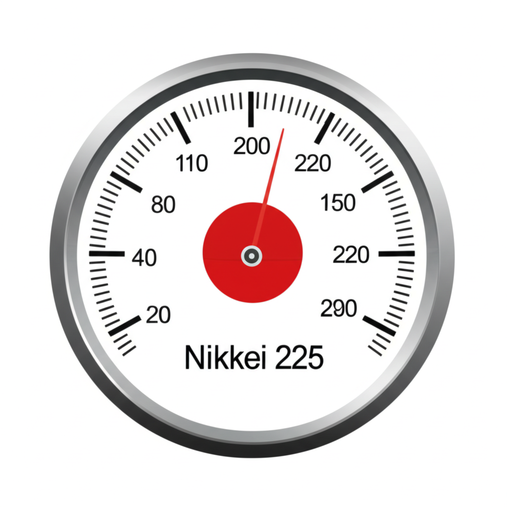 ภาพประกอบเครื่องวัดสภาพอากาศที่แทนเศรษฐกิจญี่ปุ่น โดยเข็มชี้เป็นดัชนีนิกเคอิ 225