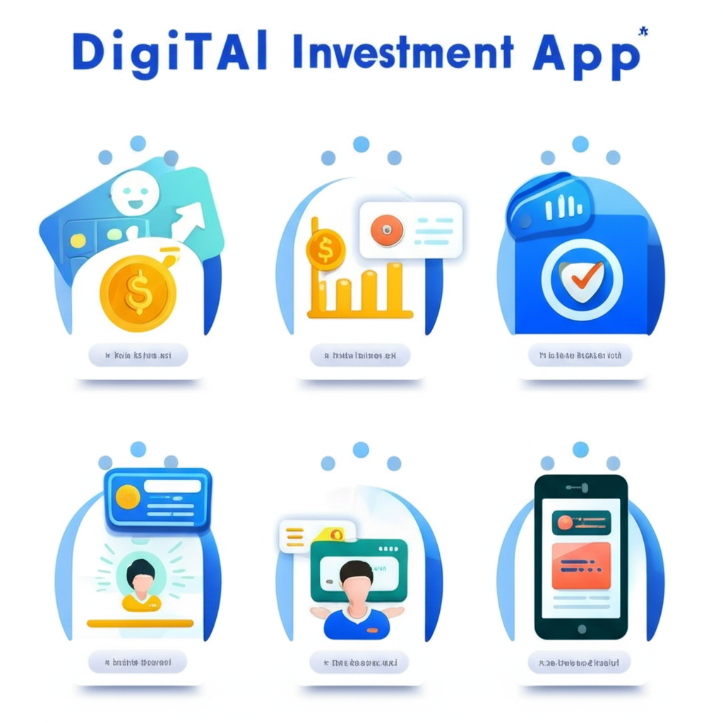 Illustration of several distinct digital investment apps for Thai stocks each with unique features and competitive low fees