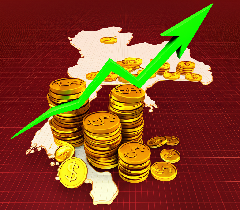 Illustration of a map of Thailand featuring stock symbols, growth charts, and dividend coins for various Thai stocks