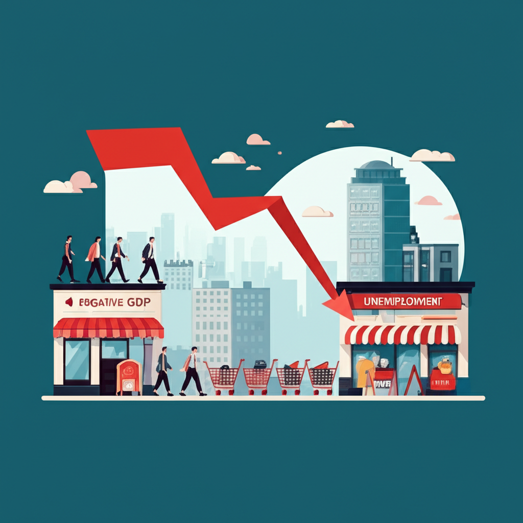 illustration government fiscal measures economic recession negative GDP unemployment consumer spending down