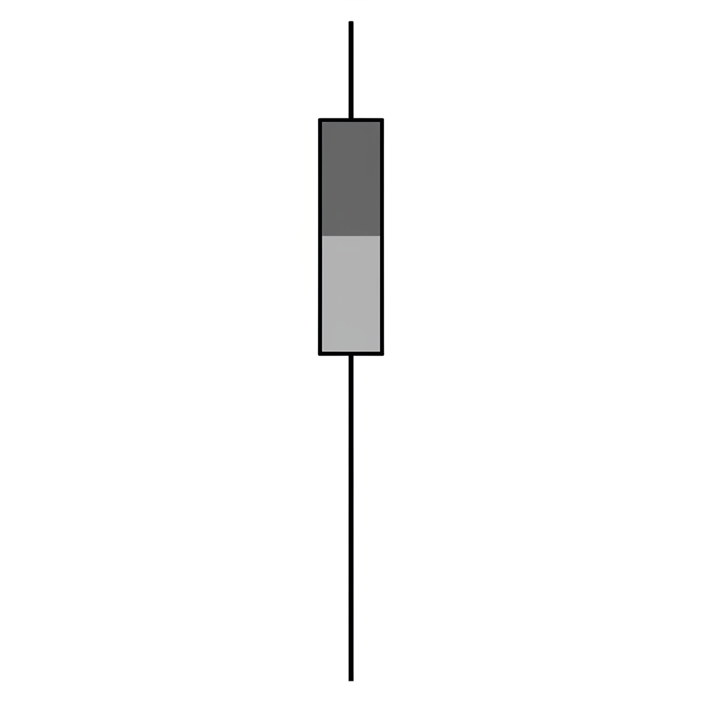 Illustration of a hammer candlestick with a small body and a very long lower wick clearly depicting its distinctive shape and components