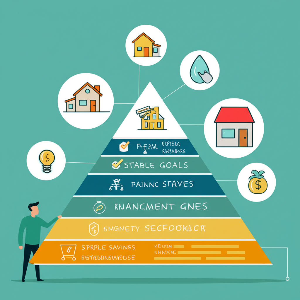 ภาพประกอบบุคคลยืนเคียงข้างพีระมิดการลงทุนที่มั่นคงพร้อมภาพเป้าหมายทางการเงิน