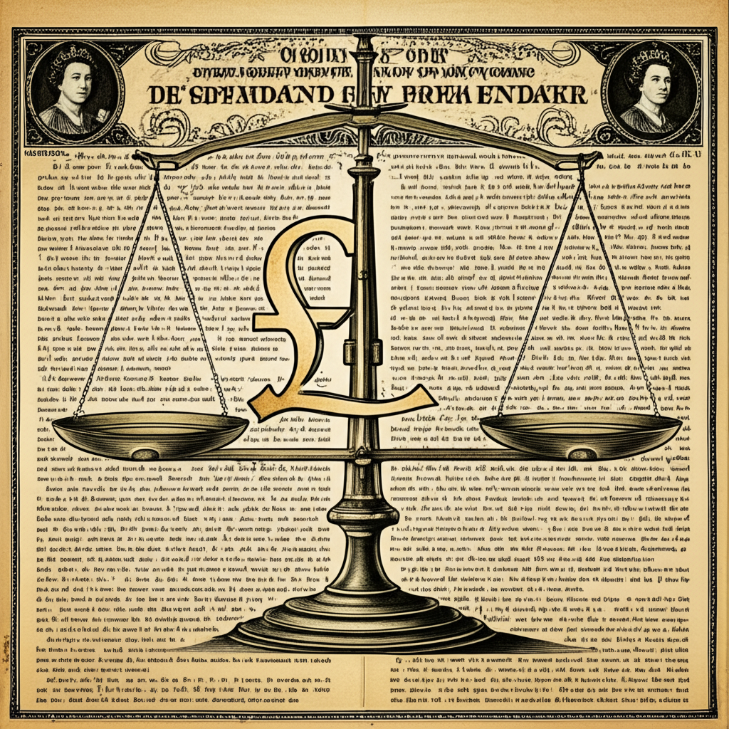 Illustration of pound symbol L origin ancient Roman scale historic documents Bank of England old currency