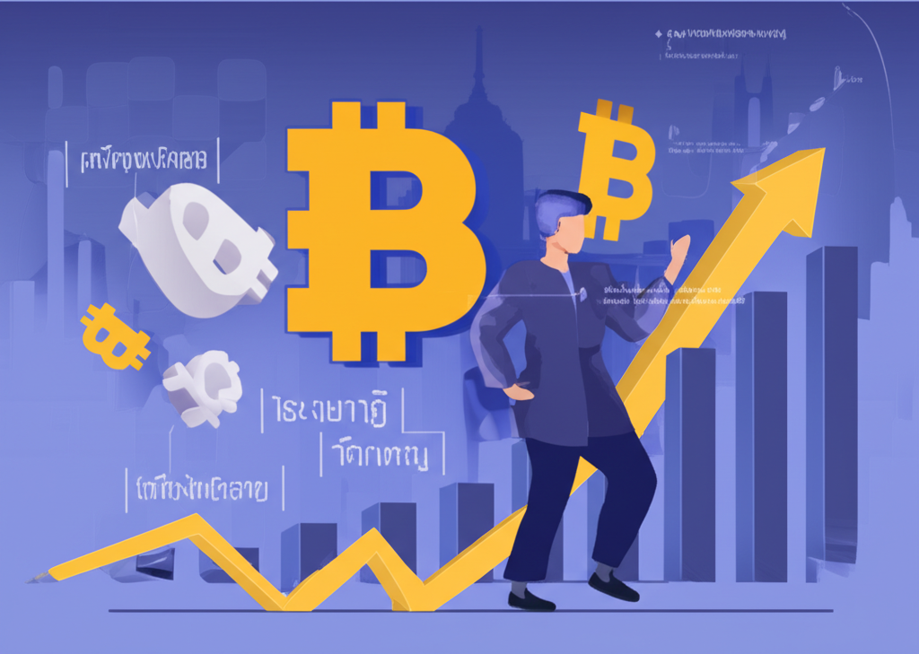 An illustration of a person confidently navigating a complex financial landscape with money symbols and growth charts in a Thai setting