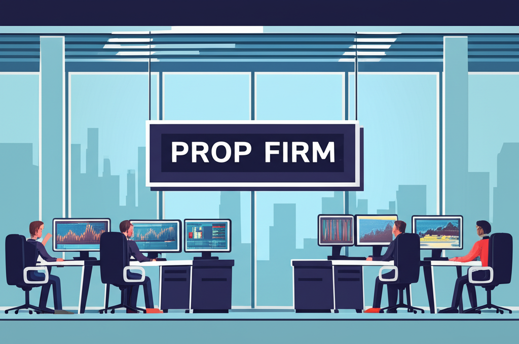 ภาพประกอบบริษัท Prop Firm สมัยใหม่ที่ซื้อขายหลักทรัพย์ด้วยทุนของตนเองเพื่อกำไรบริษัท