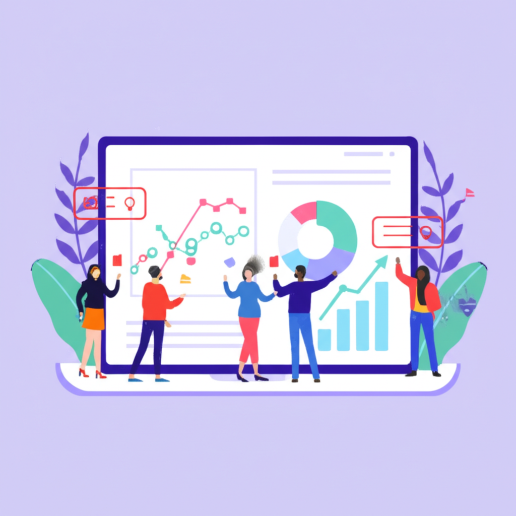 ภาพประกอบการโต้ตอบและแบ่งปันไอเดียการลงทุนบนแพลตฟอร์มดิจิทัล