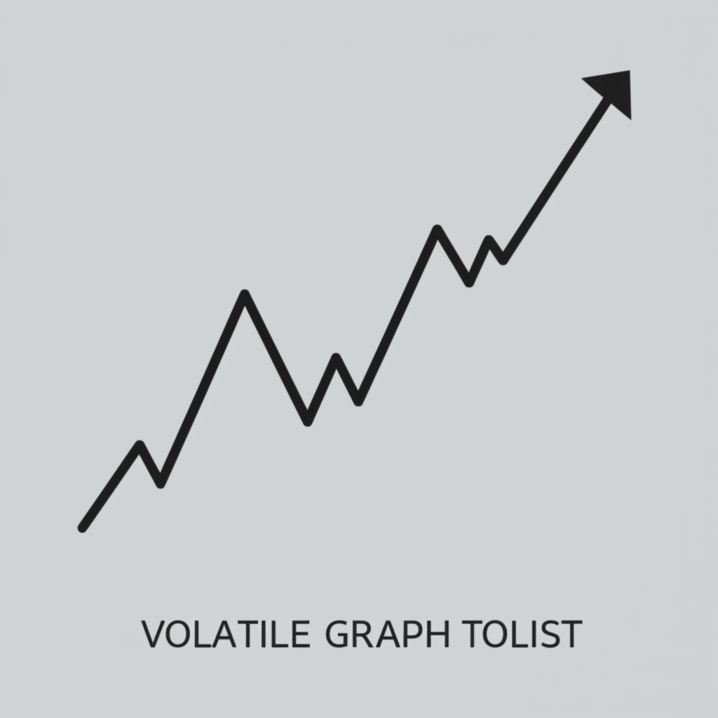 An illustration of a volatile market graph with rapid price changes up and down
