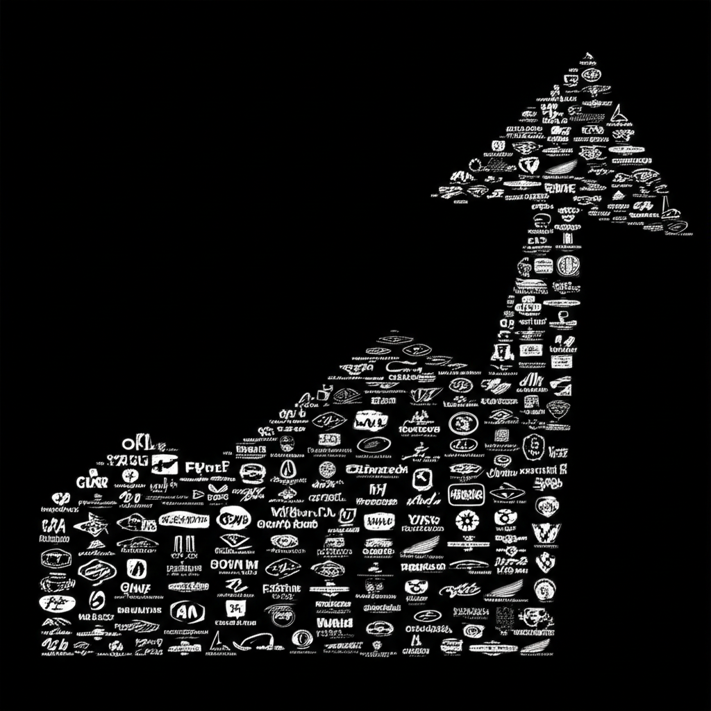 ภาพประกอบโลโก้บริษัท 500 แห่งประกอบกันเป็นกราฟดัชนี S&P 500 ที่กำลังพุ่งขึ้น