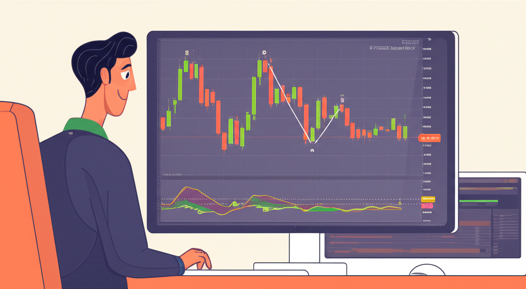 ภาพประกอบส่วนประกอบของ KDJ Indicator เส้น K D J ภายในช่วง 0 ถึง 100 บนกราฟ