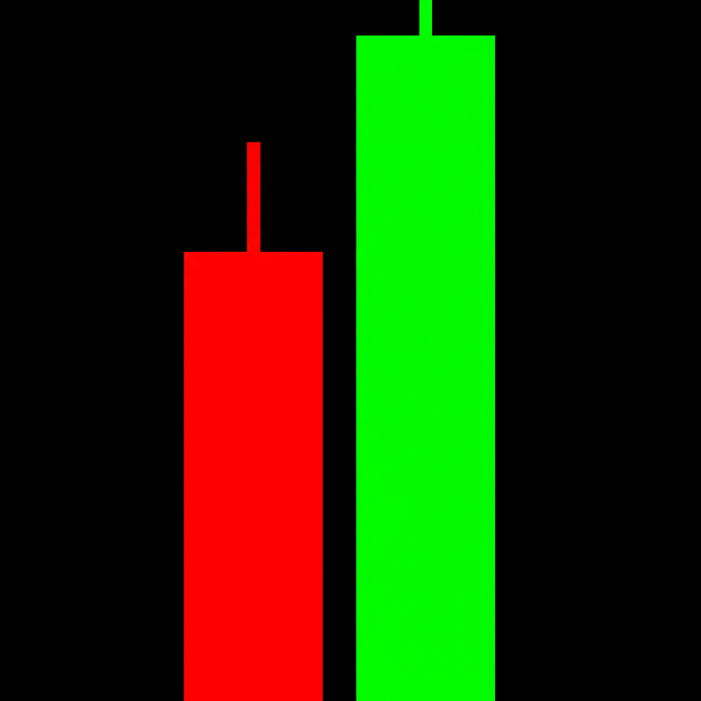 ภาพประกอบการก่อตัวของแท่งเทียน Bullish Engulfing ที่ชัดเจน