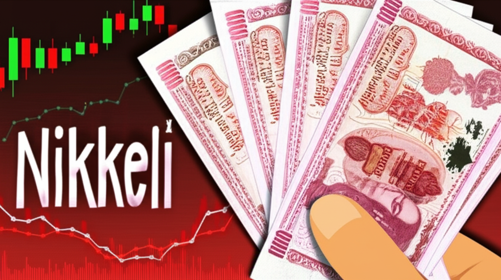 ภาพประกอบกราฟตลาดหุ้นญี่ปุ่นกับ Nikkei และตั๋วหวยไทย